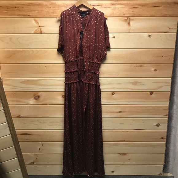 Host Pick Current Air Gold Foil Smocked Maxi Dress - Picture 3 of 4